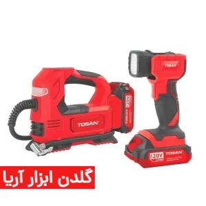 کیت کمپرسور فندکی و چراغ‌قوه شارژی 20 ولت توسن مدل 9799